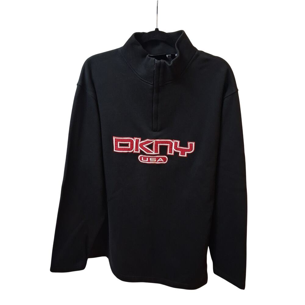 Donna Karen New York Vintage DKNY Men Black Pullover Quarter Zip Long Sleeve-XXL